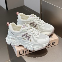 Genuine leather thick-soled dad shoes for women 224 summer new style hollow mesh breathable sports casual lightweight running shoes trendy