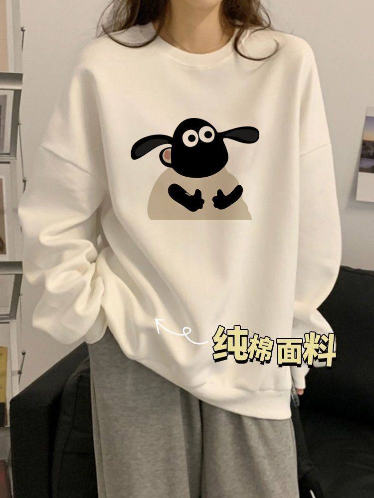 400g heavy pounds American vintage round neckline sweatshirt winter plus sweaters undershirt 100% pure cotton loose lovers clothing women-Taobao