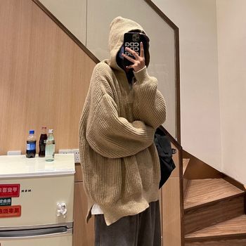 美丽的脏店秋e冬韩版bf宽松慵懒风套头连帽毛衣情侣潮流针织线衫