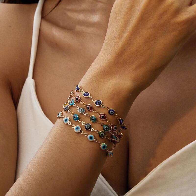 2-Pack Turkish Blue Eye Trendy Bracelets Evileyes Adjustable Colorful Enamel Bracelets 2-Pack Turkish Blue Eye Trendy Bracelets Evileyes Adjustable Colorful Enamel Bracelets
