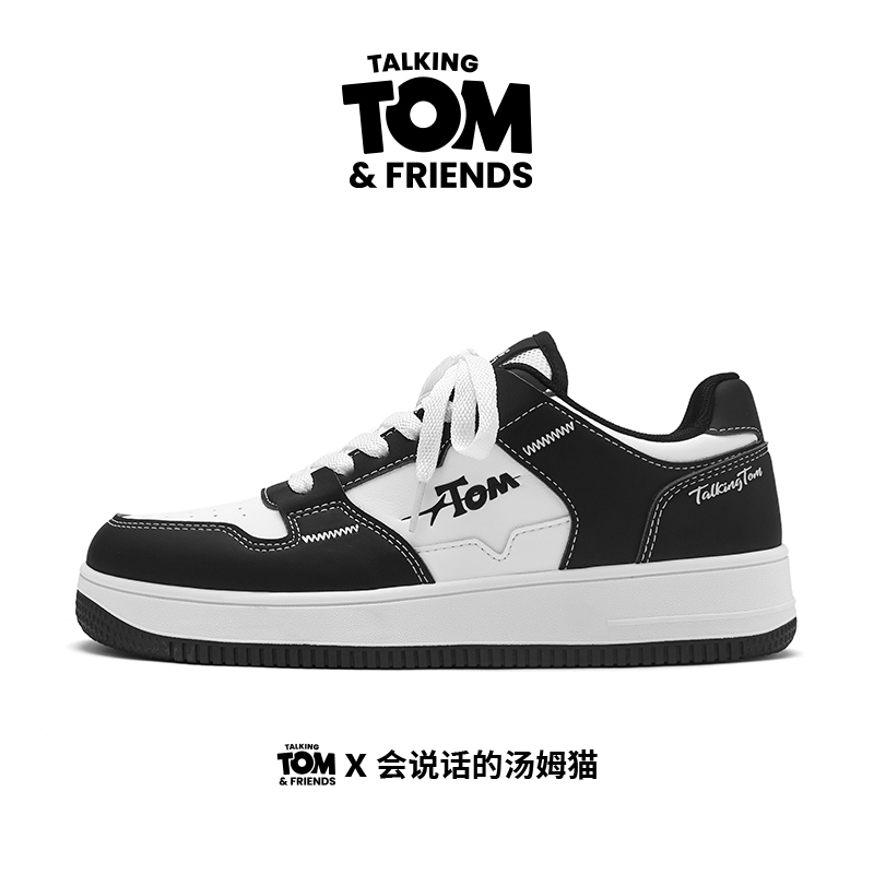 Talking Tom Cat Shoes Men's Black and White Panda Air Force Sneakers Couple Spring and Summer Leather Sports Casual Shoes