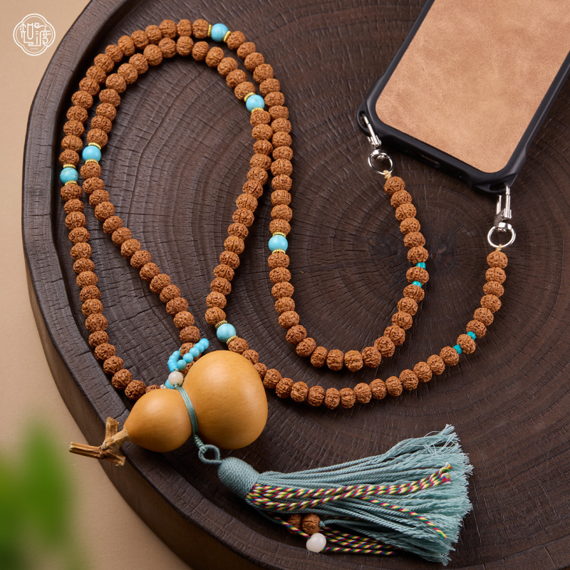 Vajra Bodhi Blue Turquoise Beaded Crossbody Chain Mobile Phone Lanyard New Chinese Style National Style Back Chain Mobile Phone Hanging Chain