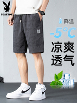 Summer thin ice silk casual shorts for men loose and breathable mens 5-point pants stretchy and versatile mid-pants