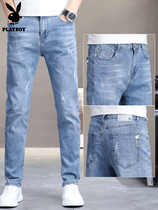 Stretch jeans mens summer thin casual ice silk cool mens straight pants 2024 new style