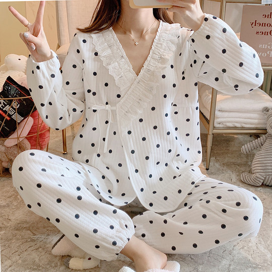 Jiayingai Air Cotton Confinement Clothes Spring and Autumn Pure Cotton Postpartum Breastfeeding Pajamas December 11 Winter Maternity Household Clothes