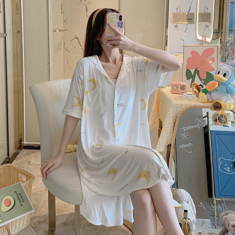 Pregnant Woman Sleeping Dress Summer Thin models Modale breastfeeding lactation breast-feeding Pregnancy Loose Skirt Month of Sleeping Clothes