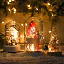 Cross-border New Pint Nordic Wind Reindeer Lights Small Night Light Snowscape Swing Pieces Christmas Tree Glass House Christmas Decorations