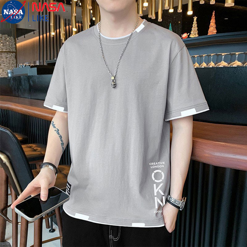 Nasalike Men's Short-Sleeved T-Shirt Summer Thin Ice Silk Half-Sleeve T-Shirt Round Neck Trendy Brand Fake Two-Piece Pure Cotton Top Nasalike Men's Short-Sleeved T-Shirt Summer Thin Ice Silk Half-Sleeve T-Shirt Round Neck Trendy Brand Fake Two-Piece Pure Cotton Top