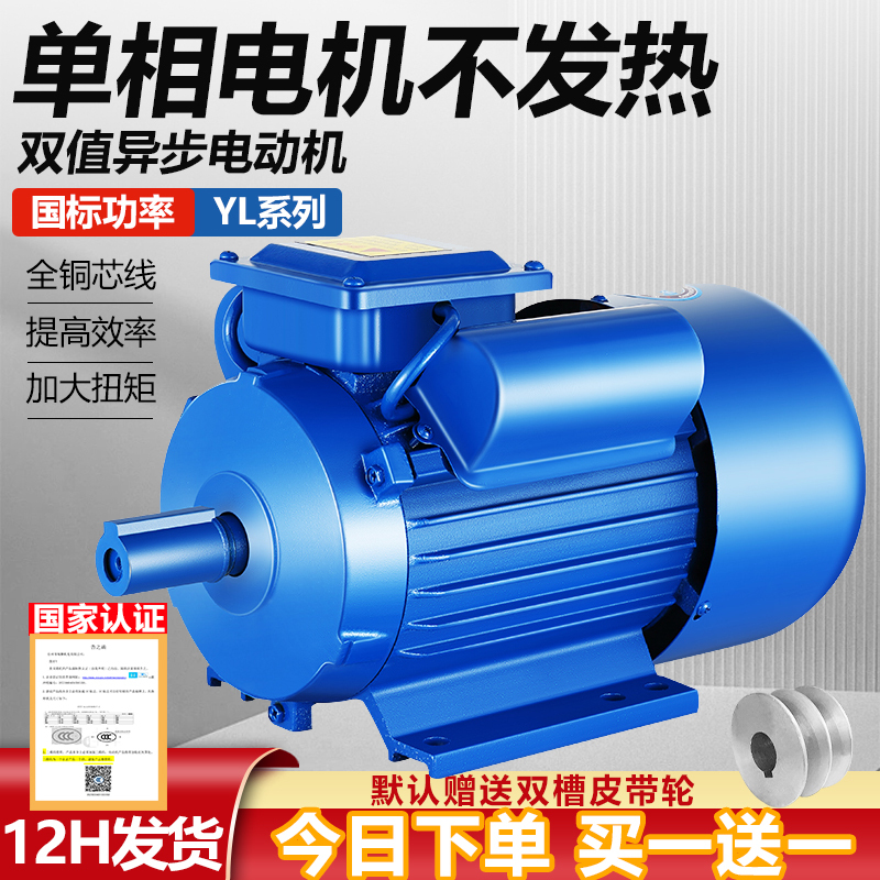 National Standard Single-Phase Electric Motor for Household Use 220V High Power 1.5/2.2/3.0/5.5 Small All-Copper Two-Phase Motor