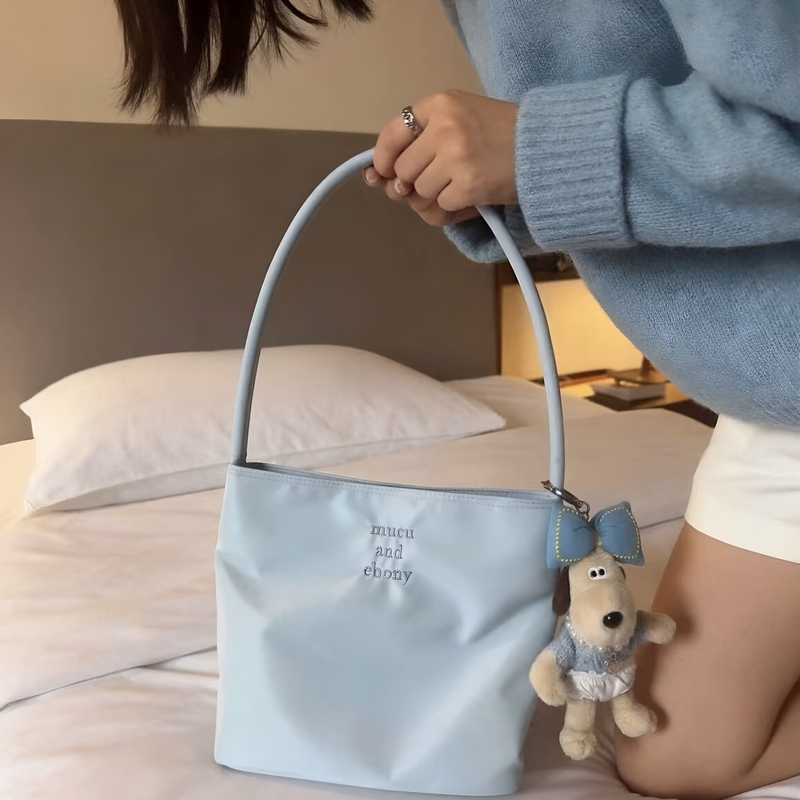 [in Stock] Korean Mucu and Ebony Versatile Nylon Bag Macaron Tote Shoulder Handbag Small Square Bag