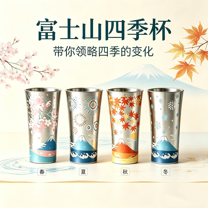 Mount Fuji Cherry Blossom Color-Changing Cup, High Aesthetic Value for All Seasons, Limited Edition for Japan, Popular Metal Cup for Gifting, Cold-Changing Cup Mount Fuji Cherry Blossom Color-Changing Cup, High Aesthetic Value for All Seasons, Limited Edition for Japan, Popular Metal Cup for Gifting, Cold-Changing Cup