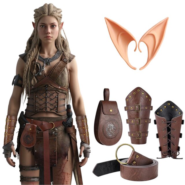 European medieval retro knight wristband, armband, retro waist bag, gloves, COS stage costume props