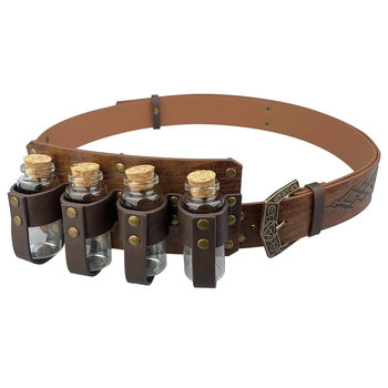Medieval Alchemy Four-Bottle Waist-Style Potion Bottle Belt, Nordic Viking Retro Cosplay Stage Prop