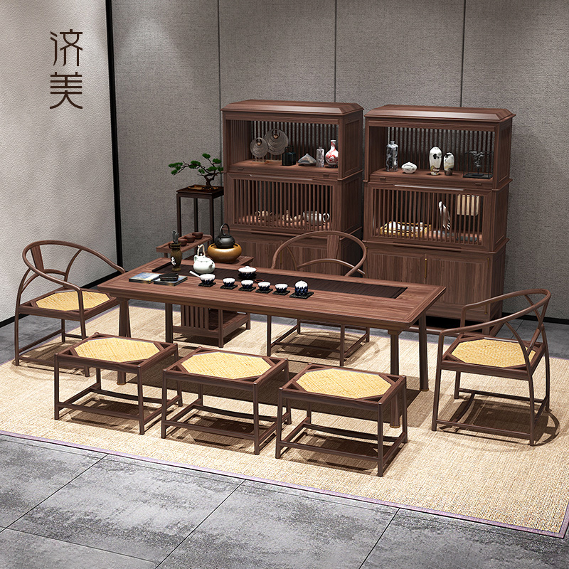 New Chinese Black Walnuts Wood Tea Table And Chairs Combine Home Clubhouse Solid Wood Zen Tea Room Office Kung Fu Bubble Tea Table-Taobao