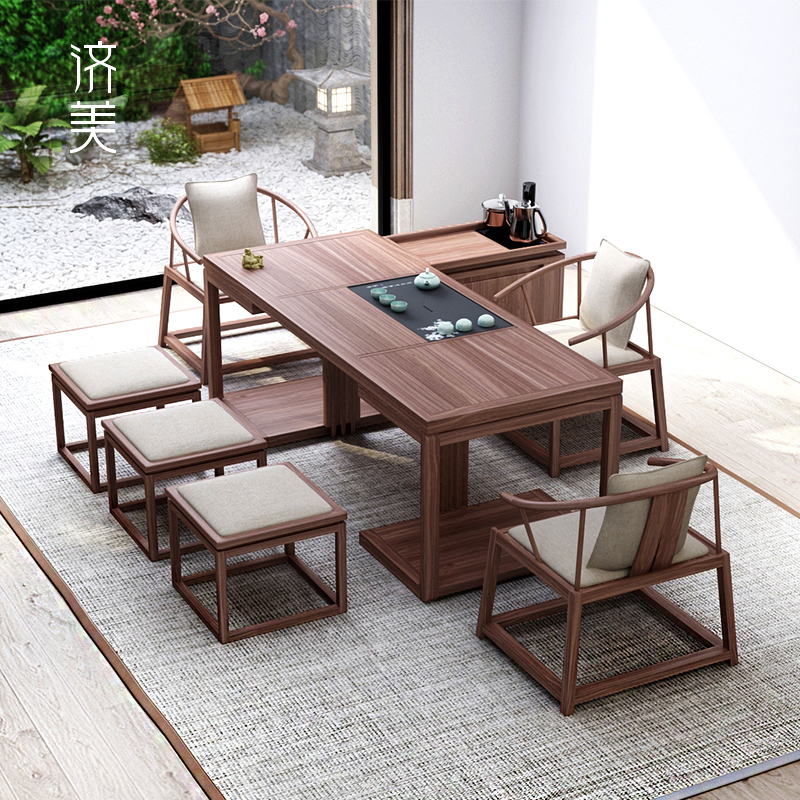New Chinese tea table and chairs Combined Zen Solid Wood Tea Table Kung Fu Bubble Tea Table Minimalist Home Office Tea Room Furniture