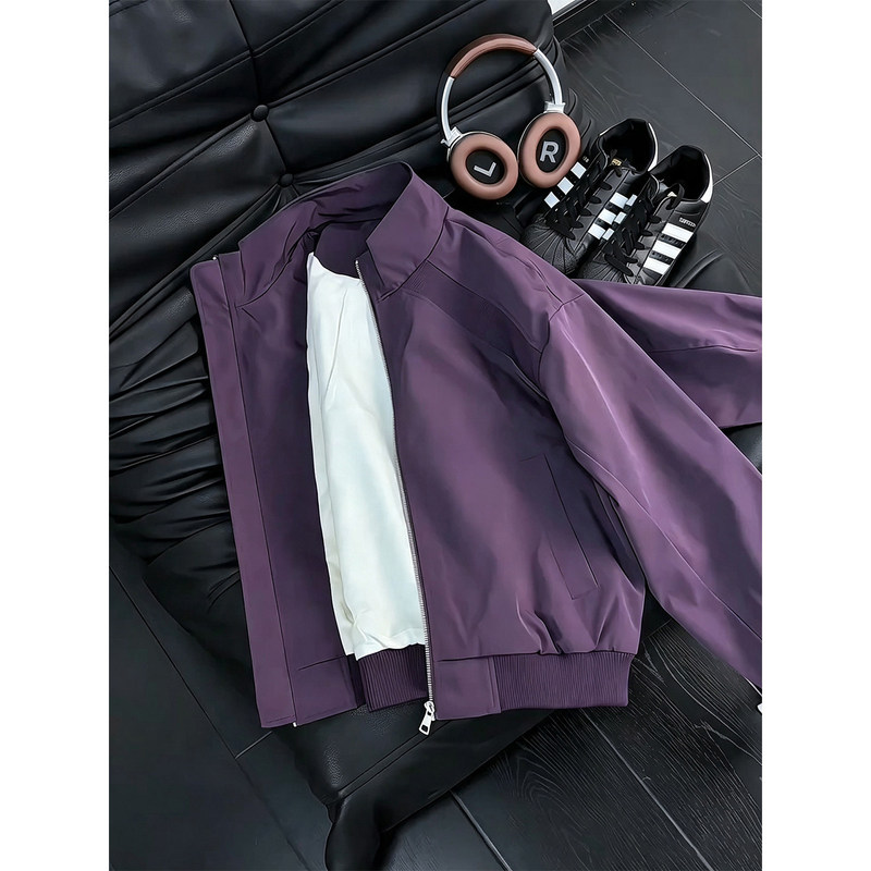 American-Style Deconstructed Patchwork Stand-Collar Flight Jacket for Men, Autumn Season, Regular Shoulder Bomber Jacket, Short Wide Silhouette Baseball Jacket