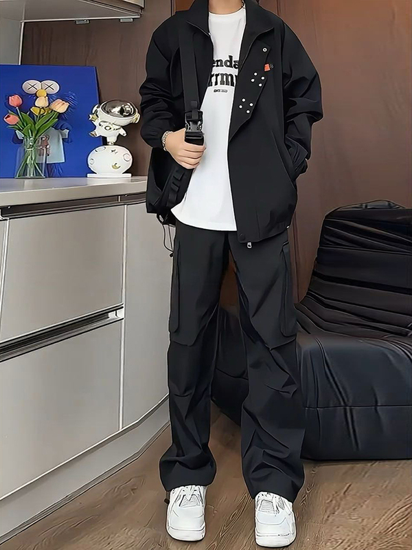 American-Style Quick-Drying Functional Jacket for Men, Summer Detroit Windproof and Waterproof Stand-Up Collar Workwear with Aircraft Buckle, Trendy