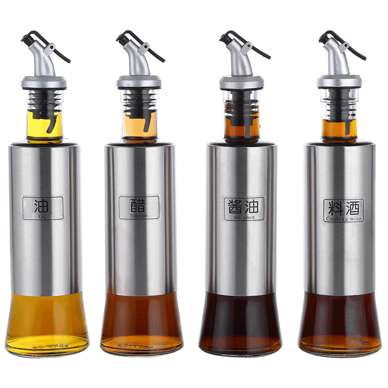 Swiss Joico Glass Leak-Proof Seasoning Bottle Set for Kitchen, Household and Commercial Use, Stainless Steel Oil Pot, Vinegar Pot, Sesame Oil Bottle