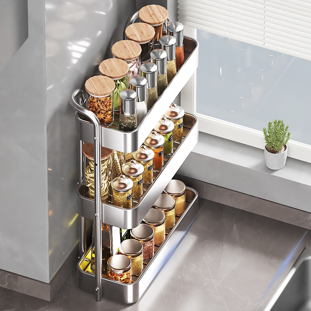 Swiss Joico Stainless Steel Kitchen Seasoning Storage Rack Countertop Multi-Functional Narrow Seasoning Bottle Storage Rack