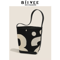 Belle BIIVEE this years popular canvas bucket bag high-end niche contrasting color tote bag large capacity work pass