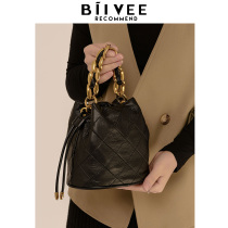 Belle BIIVEE diamond chain bag drawstring bucket bag womens crossbody bag soft leather handbag high-end niche design