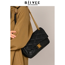 Belle BIIVEE black chain bag high-end autumn and winter small fragrance style rhombus bag 2024 new fashion commuting bag