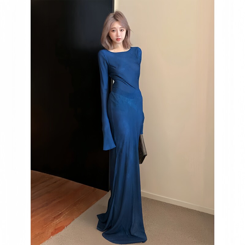 French-Style Sexy Design Long-Sleeve Dress for Women, Spring 2026 New Model, Elegant Bell-Sleeve Slim-Fit Long Dress French-Style Sexy Design Long-Sleeve Dress for Women, Spring 2026 New Model, Elegant Bell-Sleeve Slim-Fit Long Dress