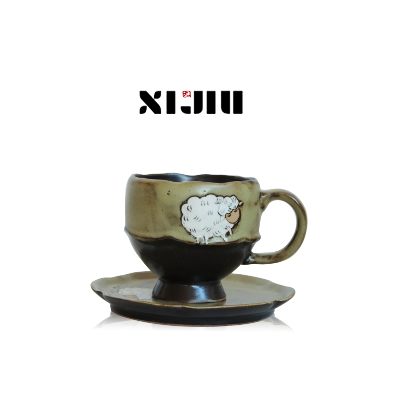 Xijiu · Niche Kiln-Fired Handmade Vintage-Style Gift Mug, Grass Green Coffee Cup, 300ml, Little Sheep Design Xijiu · Niche Kiln-Fired Handmade Vintage-Style Gift Mug, Grass Green Coffee Cup, 300ml, Little Sheep Design