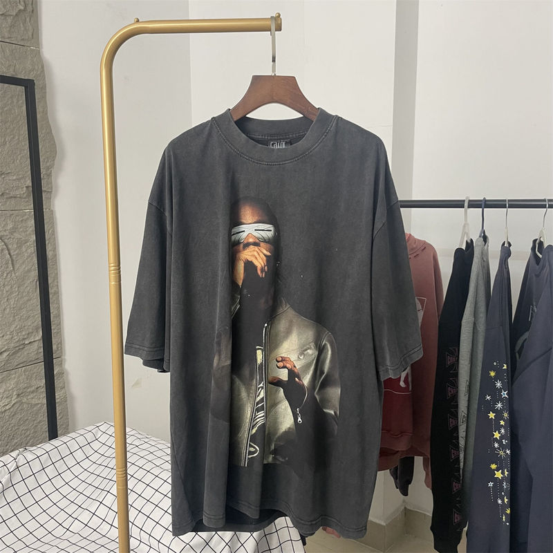 Vintage American High Street Washed and Distressed Vintage-Style Travis Scott Heavyweight Short-Sleeve T-Shirt for Trendy Men