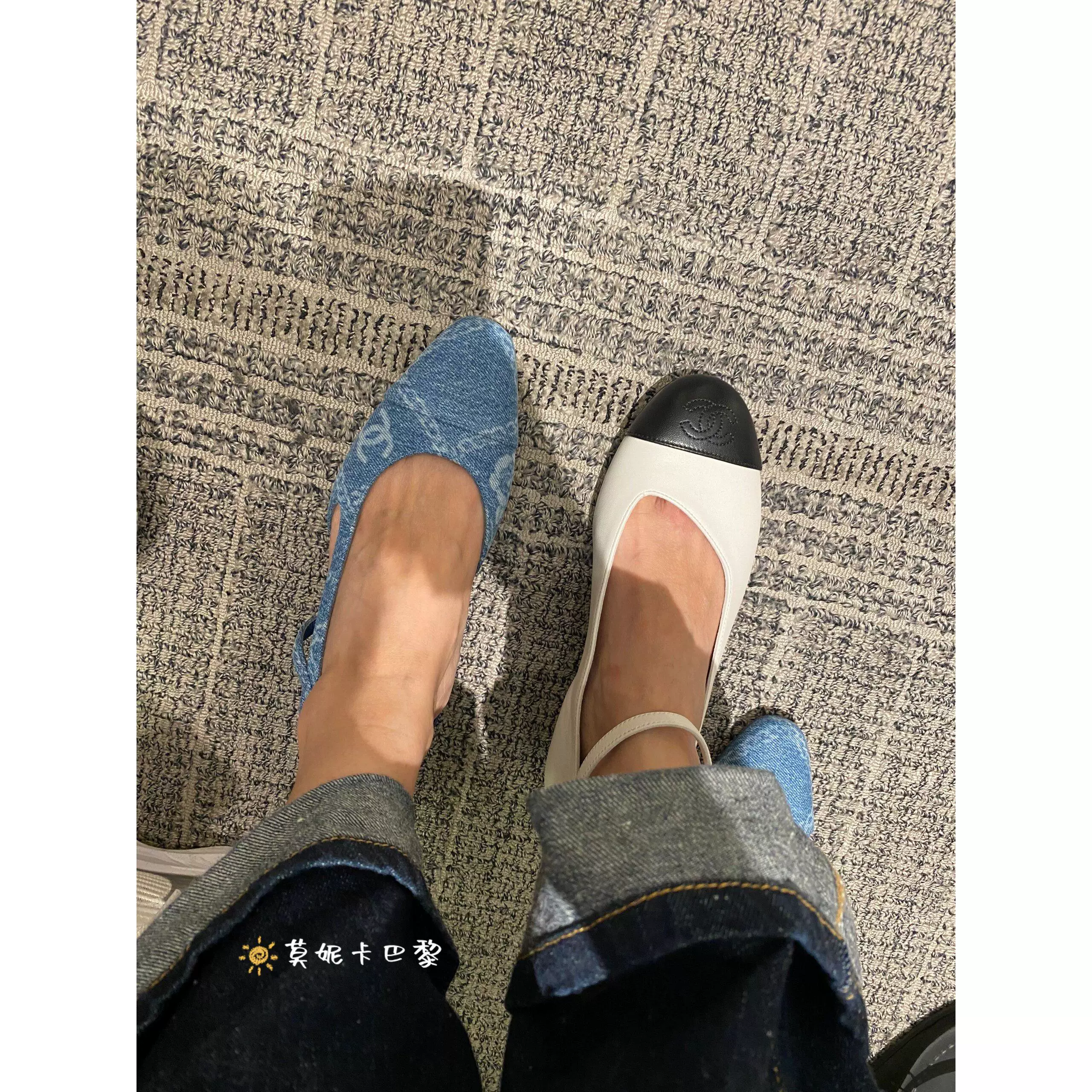Французская покупка CHANEL/Chanel 23A голубые джинсовые печатные слепоны с застежкой-ребра женские