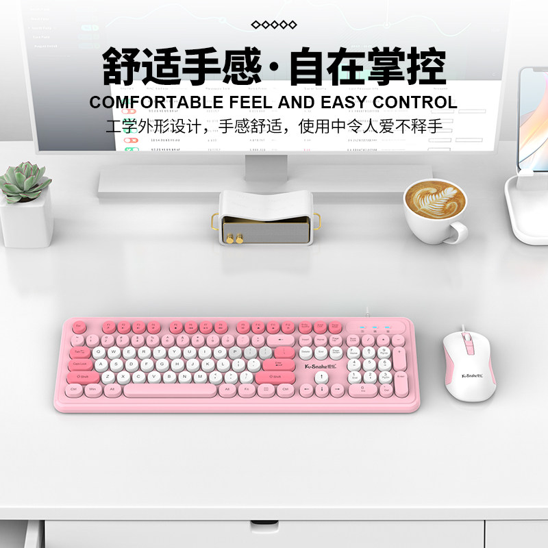 Viper Km200 Wired Keyboard and Mouse Set for Laptop, Home Office, Silent, Cute Keyboard and Mouse for Girls