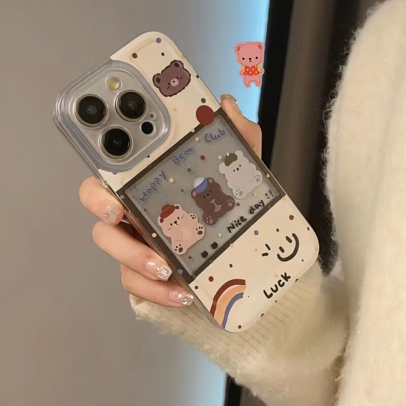 Suitable for Apple 15Promax Mobile Phone Case New iPhone 14 High-End 13Pro Smiley Face Polka Dot Bear 12 Fashion 11 Cute 8Plus All-Inclusive 7 Male X Female XS Protection Xr Set Max Transparent