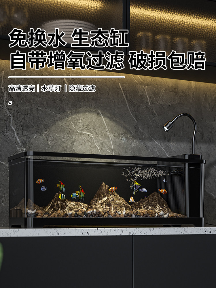 Fish Tank Small Living Room 2025 New Model Filter and Oxygen Generator All-In-One Landscaping Ecological Complete Set Desktop Side Filter Stream Tank