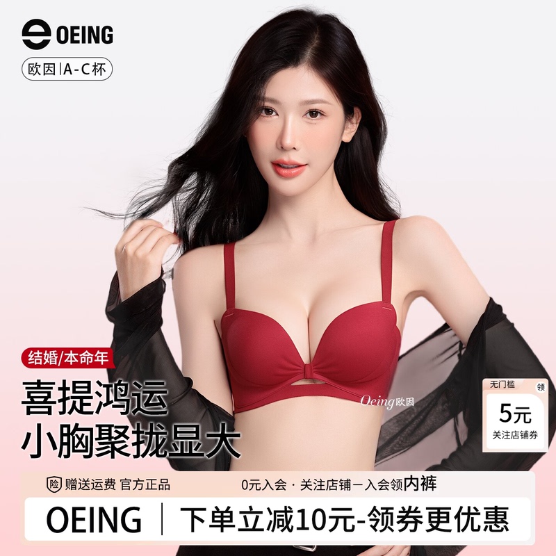 Oeing Red Lingerie Wedding Bride Women's Small Bust Push-Up Bra for the Year of Birth Seamless Underwear Set