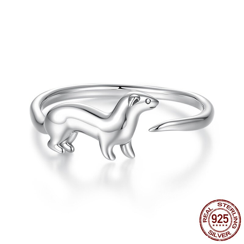 Original s925 sterling silver snow leopard open ring cute soft animal all-over silver ring