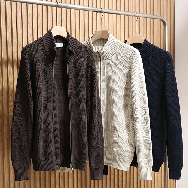 Double Zipper Stand Collar Cardigan Knitwear for Men, Autumn and Winter Thick Heavy Sweater Jacket, Unisex Chunky Knit Sweater Double Zipper Stand Collar Cardigan Knitwear for Men, Autumn and Winter Thick Heavy Sweater Jacket, Unisex Chunky Knit Sweater