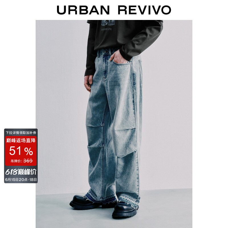Ur2026 Summer New Men's Fashion Washed Wrinkled Cotton Straight-Leg Denim Pants Uuv860031