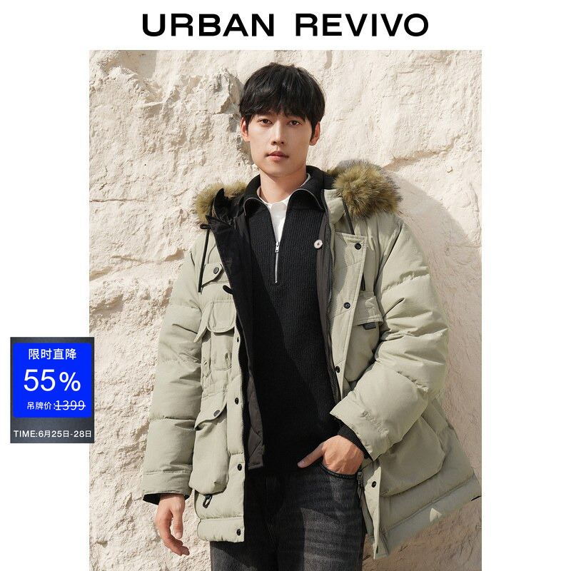 Ur New Winter Men's Casual Plush Hooded Multi-Pocket down Parka Jacket Uml150055