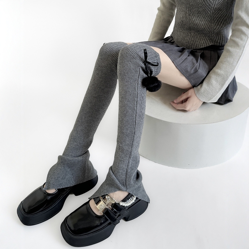Japanese-Style Lolita Slit Over-The-Knee Socks for Women, Autumn and Winter Jk School Style Leg Warmers, Knitted Slimming Long Boot Socks