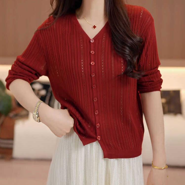 Ankora Red Knit Sweater 2026 Spring/Summer New Cardigan Outerwear with a High-End Feel, Paired with a Skirt, Thin Top Ankora Red Knit Sweater 2026 Spring/Summer New Cardigan Outerwear with a High-End Feel, Paired with a Skirt, Thin Top