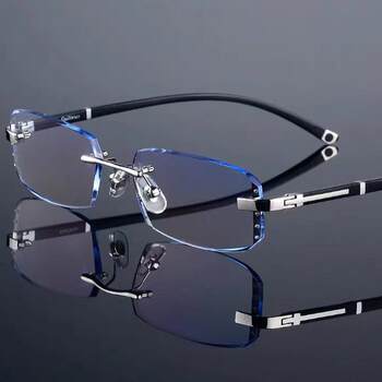 Anti-Blue Light Radiation Glasses for Men at Work and Computers, Eye Protection for Watching Mobile Phones, Diamond-Cut Flat Glasses, Rimless Glasses