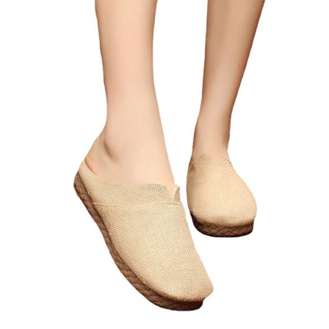 Summer ethnic style linen slippers, straw sandals, plain shoes, Baotou slippers, linen shoes, handmade straw shoes for men