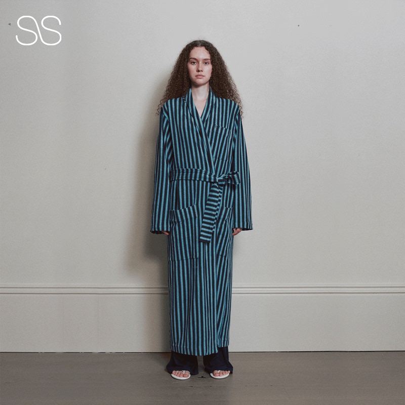 Sway Home Series Striped Terry Cloth Bathrobe Autumn and Winter Warm Loose Long Casual Loungewear Sway Home Series Striped Terry Cloth Bathrobe Autumn and Winter Warm Loose Long Casual Loungewear