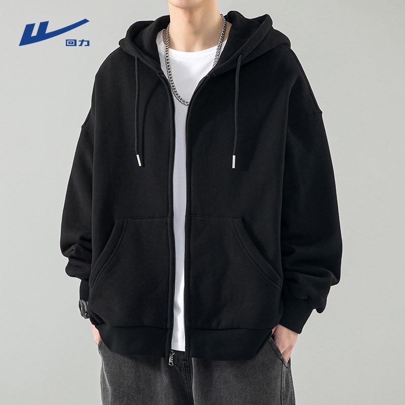 Pull Back Black Sweatshirt for Men 2024 New Spring and Autumn Heavyweight Knitted Hooded Cardigan for Boys Loose Zipper Jacket Y
