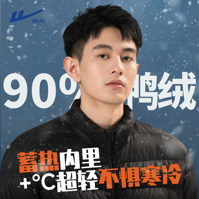 Pull-Back Lightweight down Jacket for Men, New Winter Style, Ribbed Inner Lining, Warm Duck Down, Black Stand-Up Collar Jacket Y