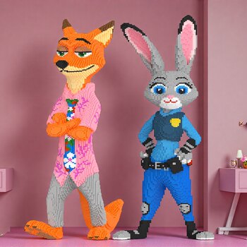 Extra-Large Zootopia Nick and Judy Building Block Toys for Adults, High Difficulty Assembly, Children's Display Pieces, Gifts