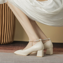 French Retro Mary Jane Thick Heels Womens 2024 New Versatile Bridesmaid Shoes Square Toe Pumps