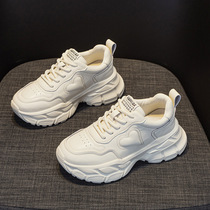 Carefully selected foot-showing small genuine leather dad shoes for women spring new 2024 young casual white casual shoes thick-soled sneakers