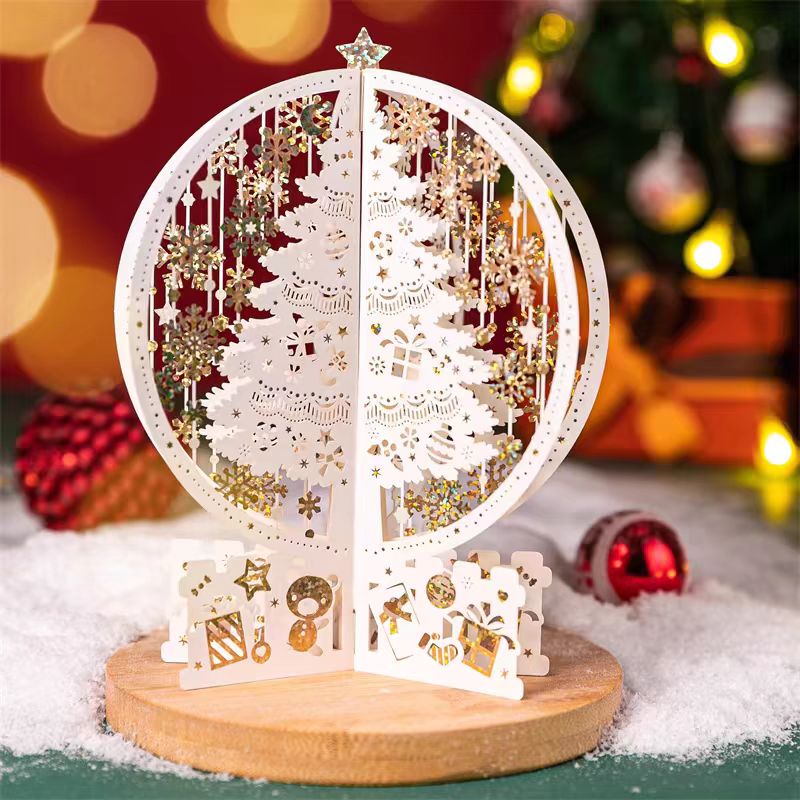 Christmas Greeting Card, 3D Pop-Up Card, English Creative Handwritten Blessings, High-End Christmas Postcard, Xizhimei