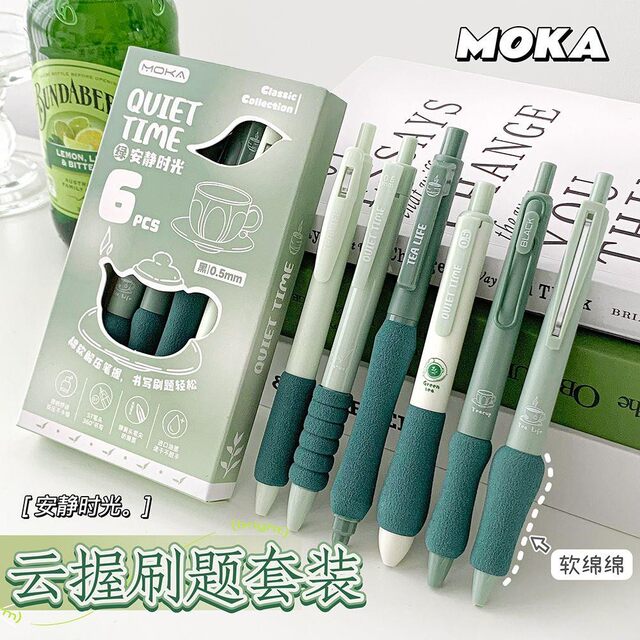 6-Pack Stress-Relief Pens for Students, Exam-Specific, Non-Abrasive, High Aesthetic Appeal, European-Style Retractable Gel Pens